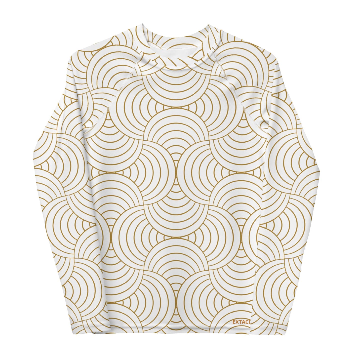 Rash guard fille ado - blanc et or à spirales graphique minimaliste – Détail maille technique, confort sur peau sensible