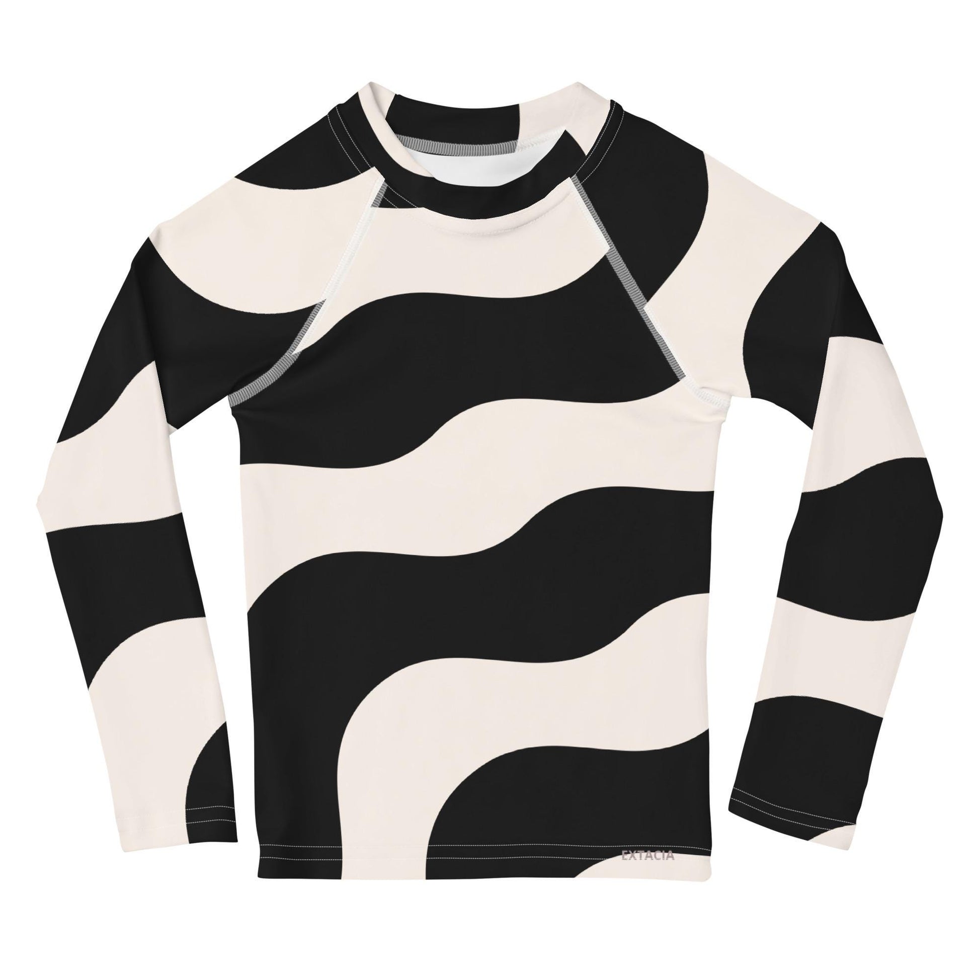 Rash guard petite fille – beige et noir graphique minimaliste - Col/poignets/ourlets