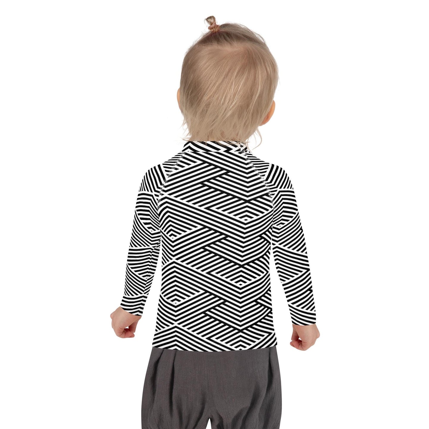 Rash guard petite fille – blanc et noir rayures graphique minimaliste - - Porté piscine/plage – mouvement libre, tenue stable