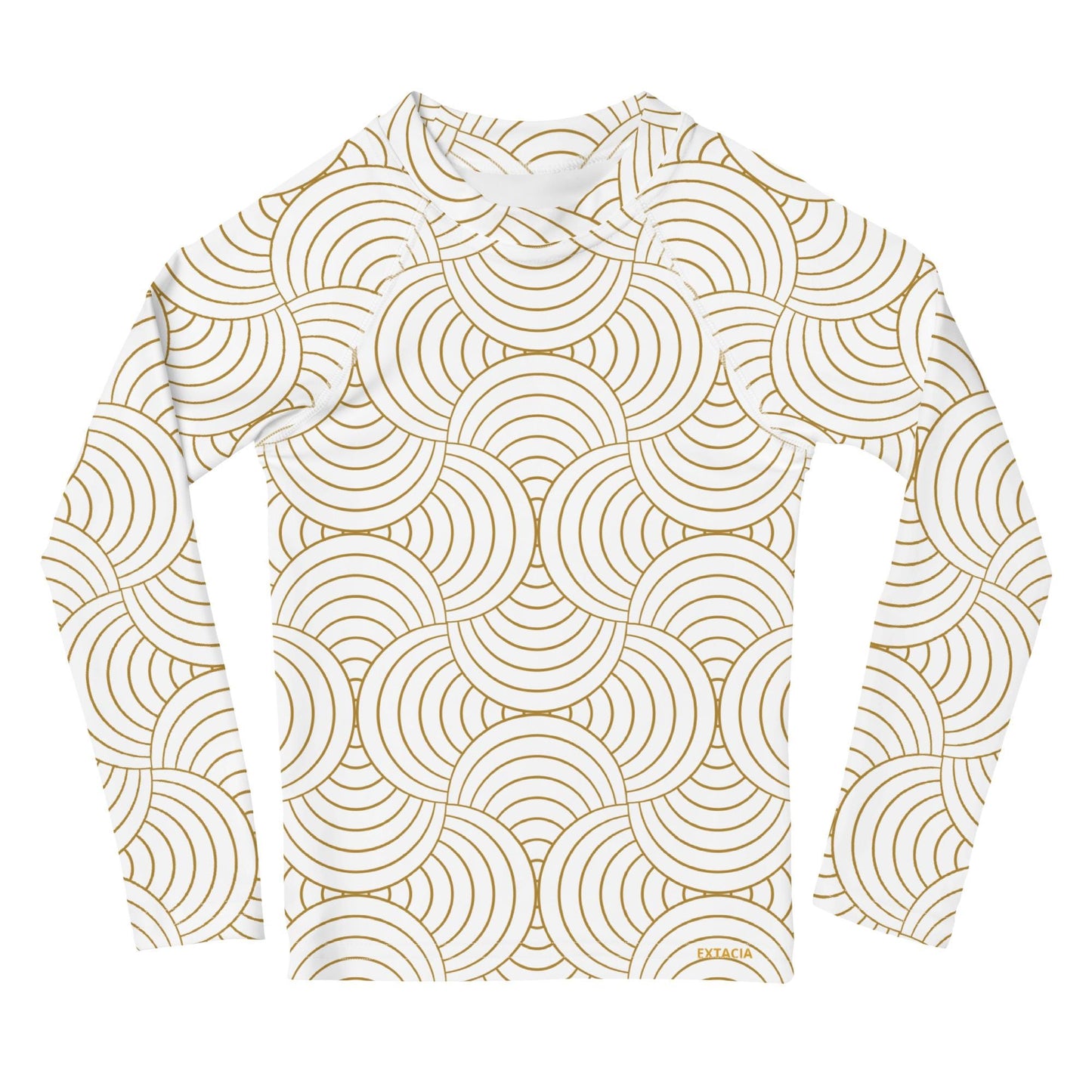 Rash guard petite fille – blanc et or motif gymnaste danseuse - Col/poignets/ourlets