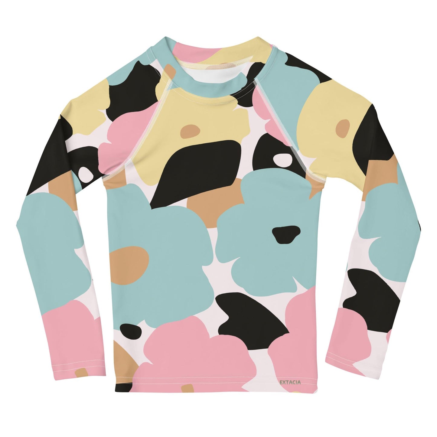 Rash guard petite fille – fleuri pastel nature minimaliste -  Col/poignets/ourlets