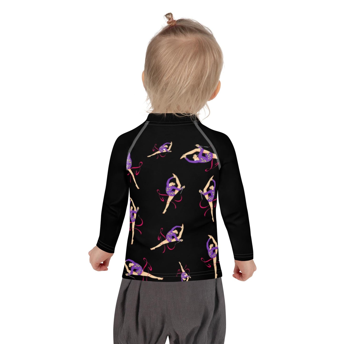Rash guard petite fille – noir motif gymnaste danseuse – Porté piscine/plage – mouvement libre, tenue stable