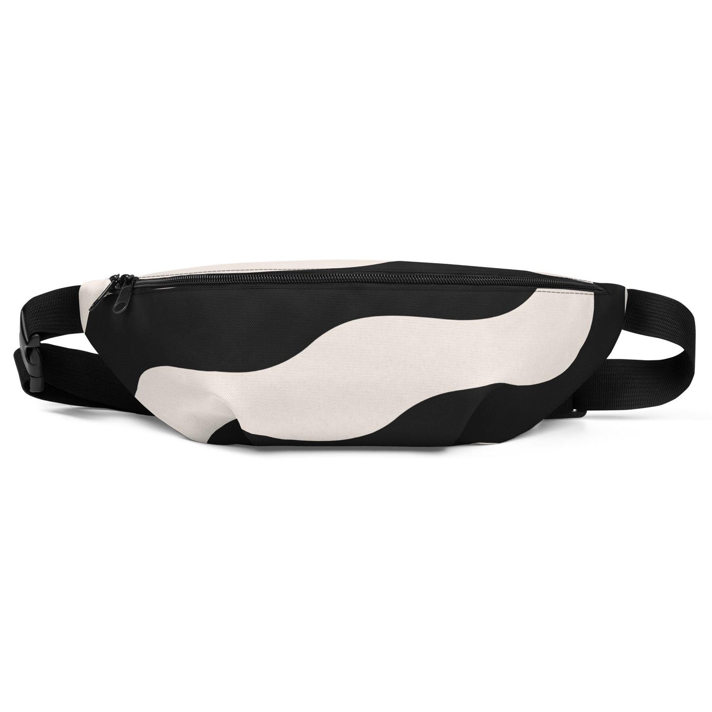 Sac banane beige et noir à ondulations graphique  minimaliste unisexe – design épuré, accessoire léger