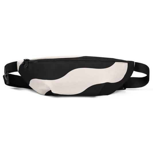 Sac banane beige et noir à ondulations graphique  minimaliste unisexe – design épuré, accessoire léger