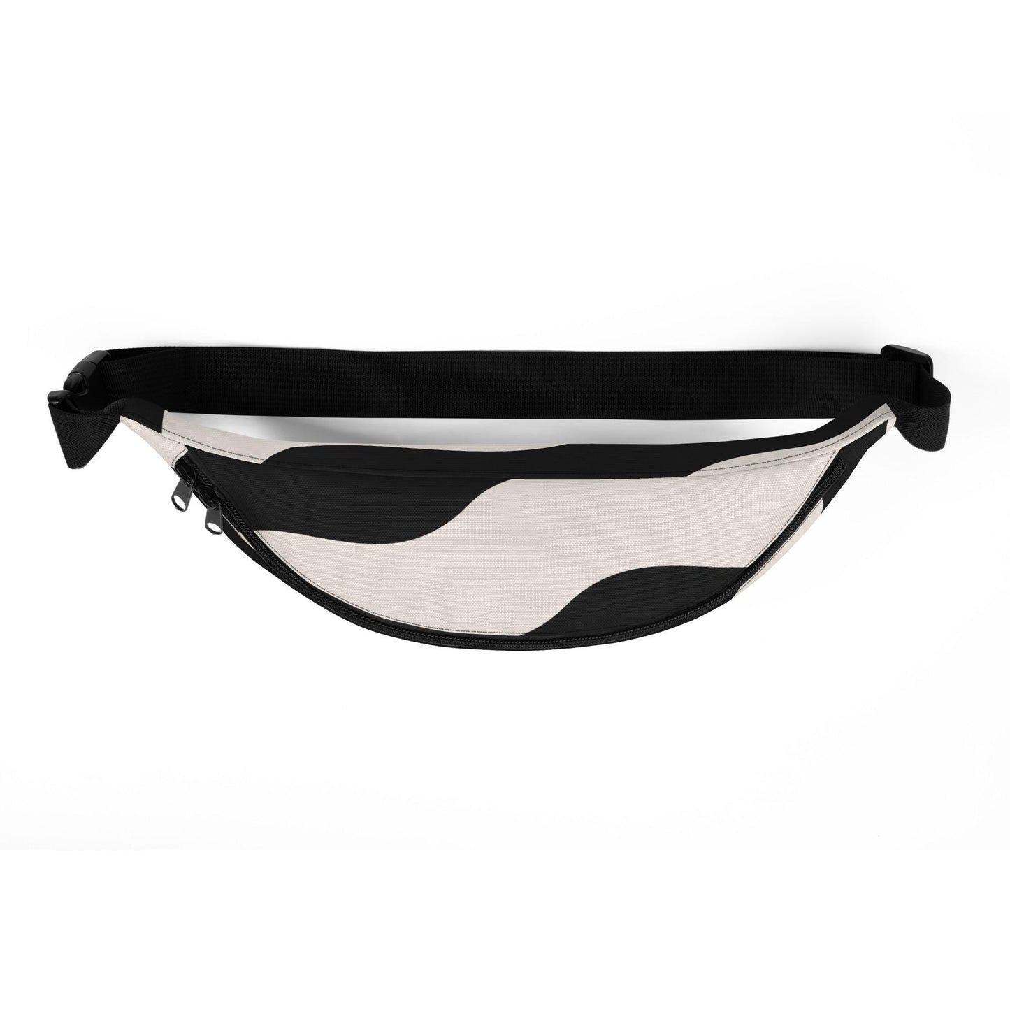 Sac banane beige et noir à ondulations graphique  minimaliste unisexe mode – look urbain – tenue décontractée ou mode