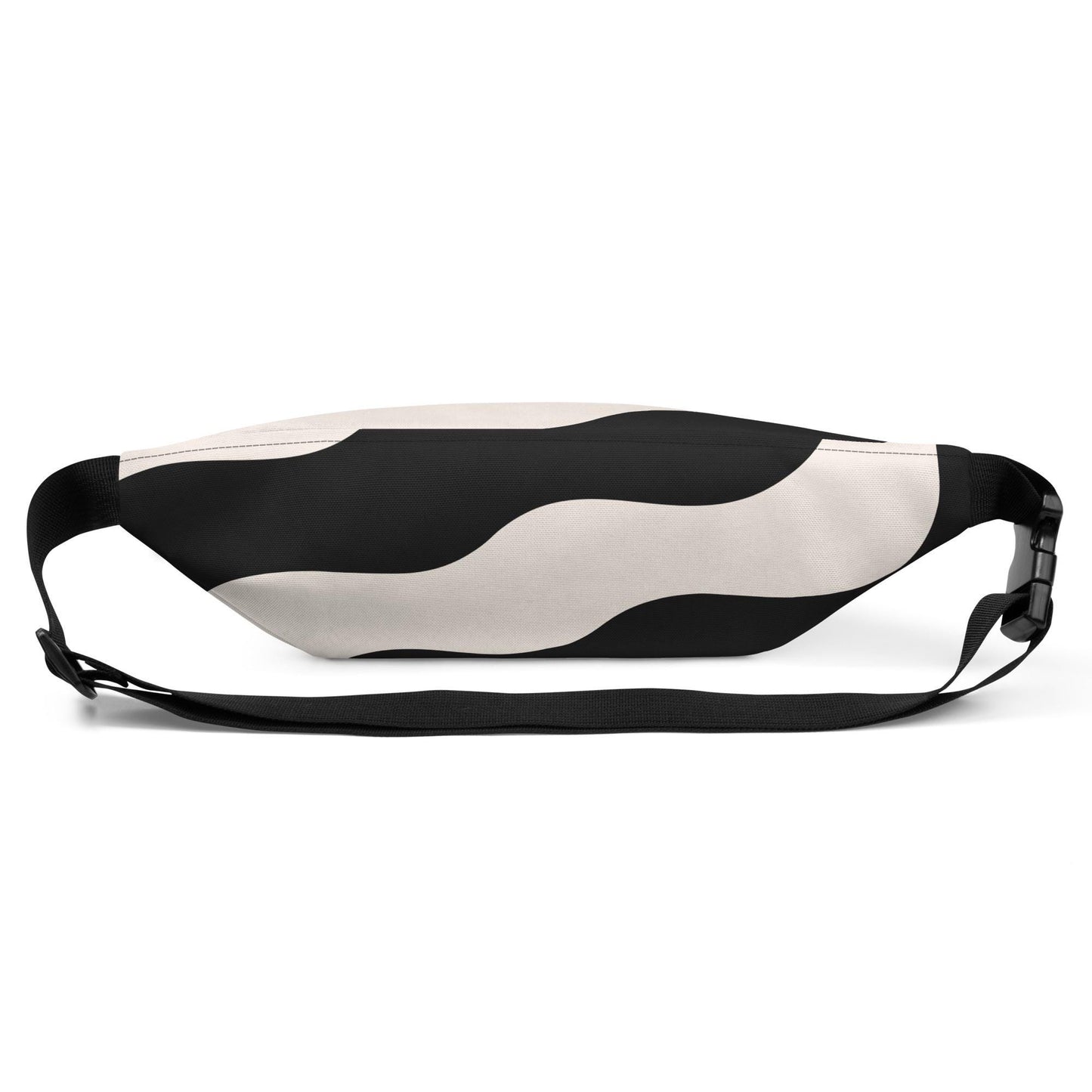 Sac banane beige et noir à ondulations graphique  minimaliste unisexe mode – porté taille ou en bandoulière ExtaciaFrance