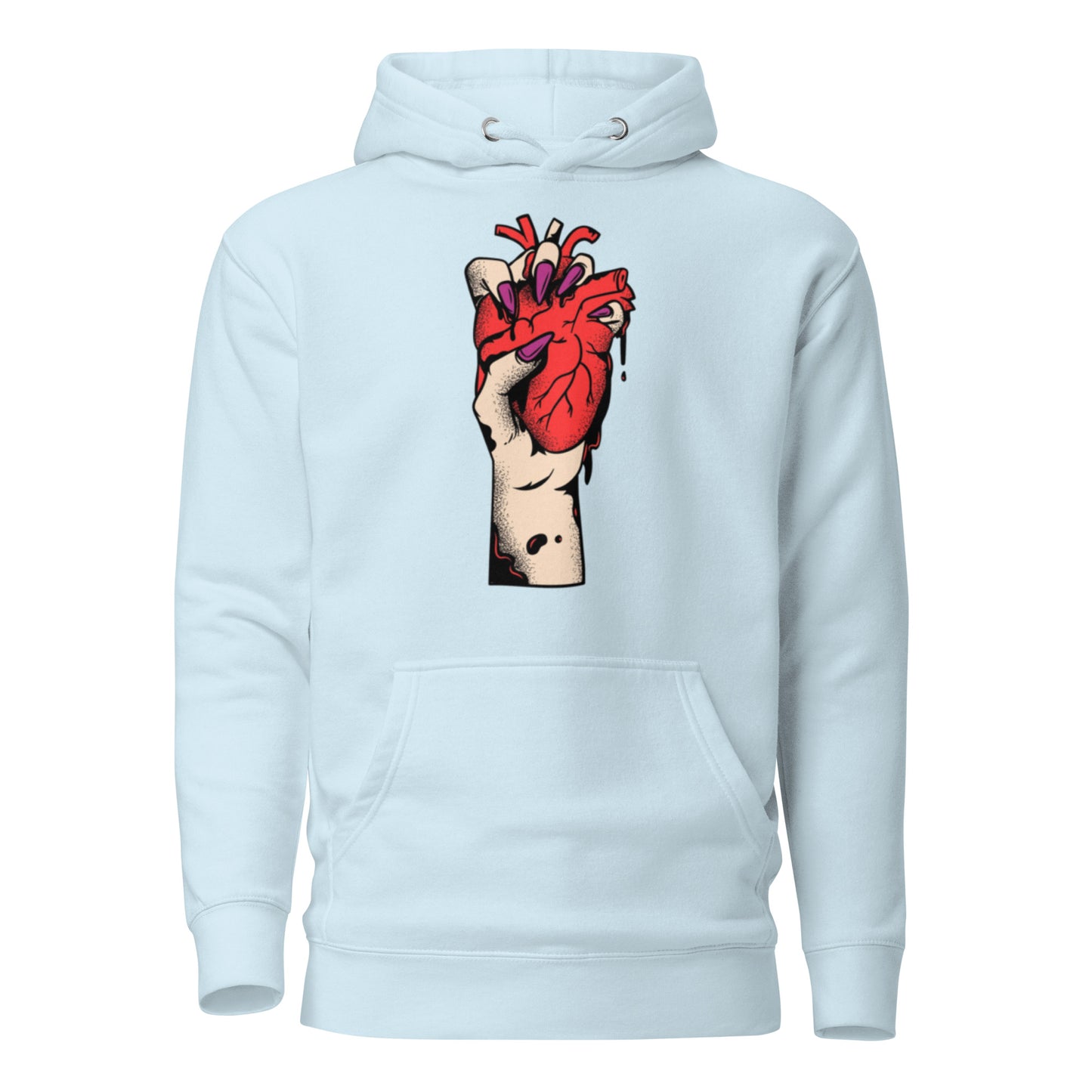 Sweat à capuche homme - 100 % coton – vue de face, coupe confortable - Bleuâtre  – Coeur déjà pris, rouge 