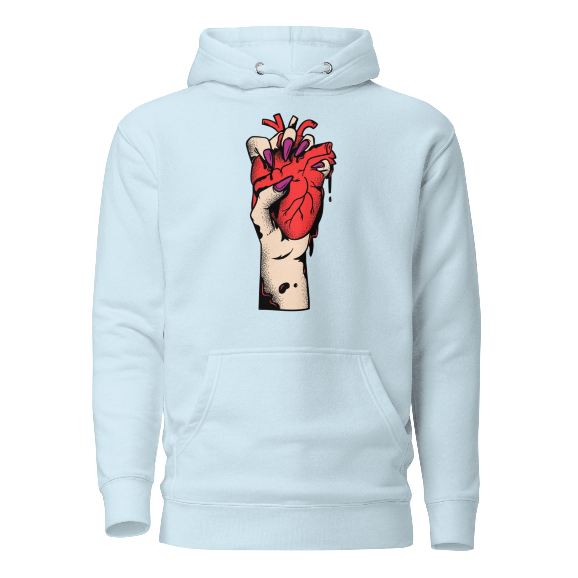 Sweat à capuche homme - 100 % coton – vue de face, coupe confortable - Bleuâtre  – Coeur déjà pris, rouge 
