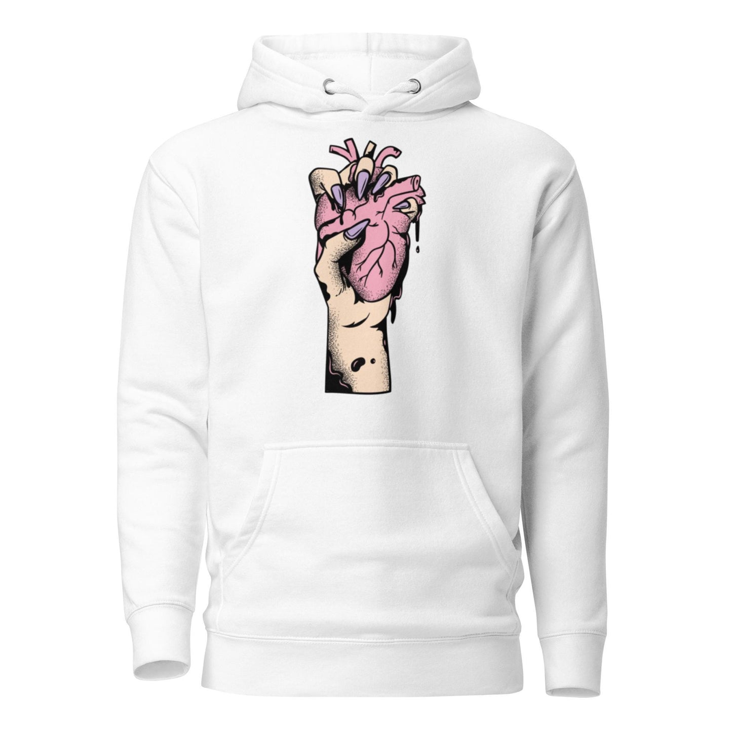 Sweat à capuche homme - 100 % coton – vue de face, coupe confortable - blanc  – Coeur déjà pris, rose 