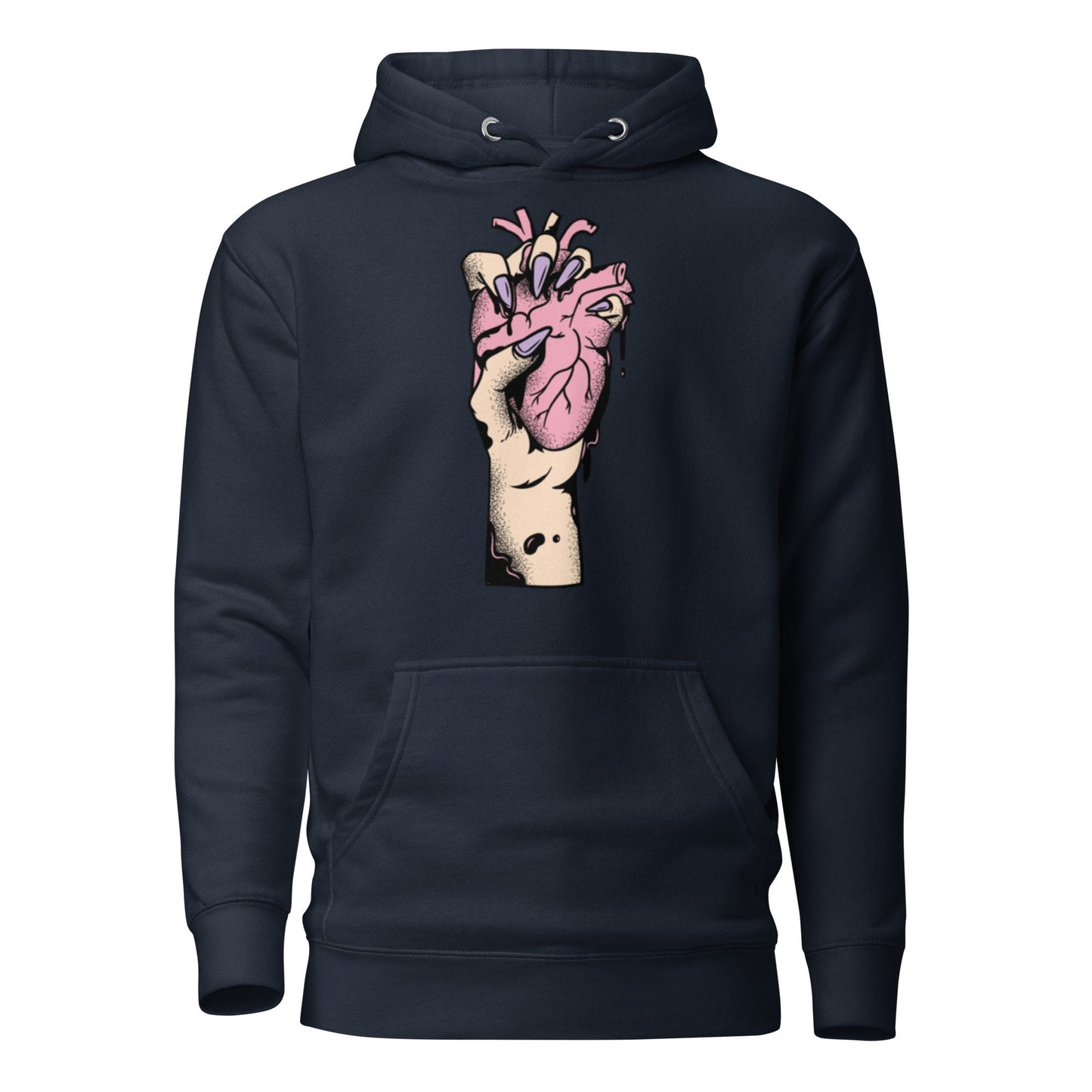 Sweat à capuche homme - 100 % coton – vue de face, coupe confortable - bleu marine  – Coeur déjà pris, rose 