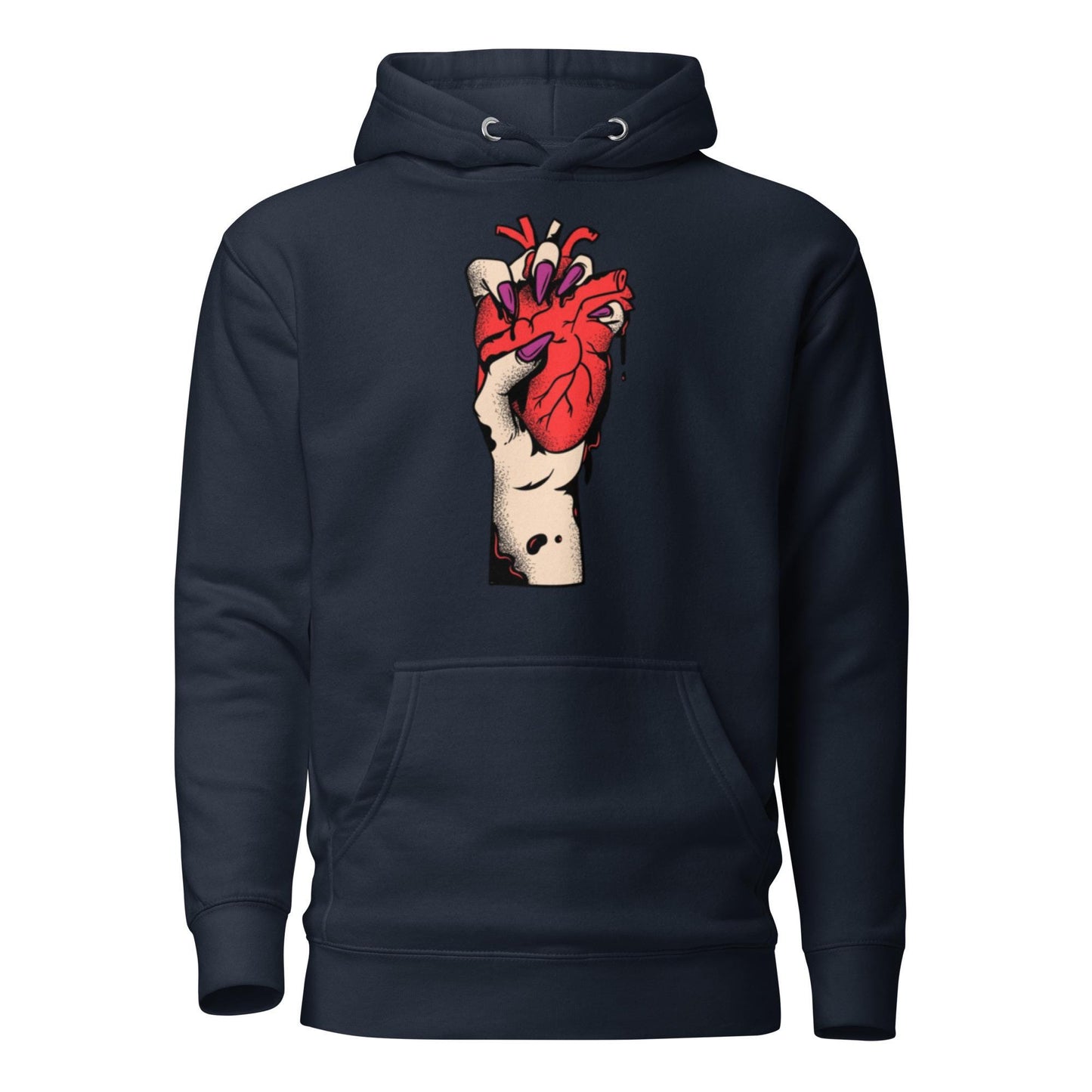 Sweat à capuche homme - 100 % coton – vue de face, coupe confortable - bleu marine  – Coeur déjà pris, rouge 