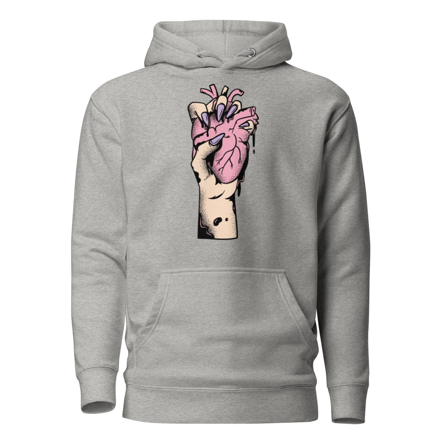 Sweat à capuche homme - 100 % coton – vue de face, coupe confortable - charbon  – Coeur déjà pris, rose 