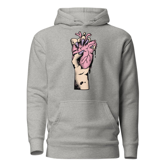 Sweat à capuche homme - 100 % coton – vue de face, coupe confortable - charbon  – Coeur déjà pris, rose 