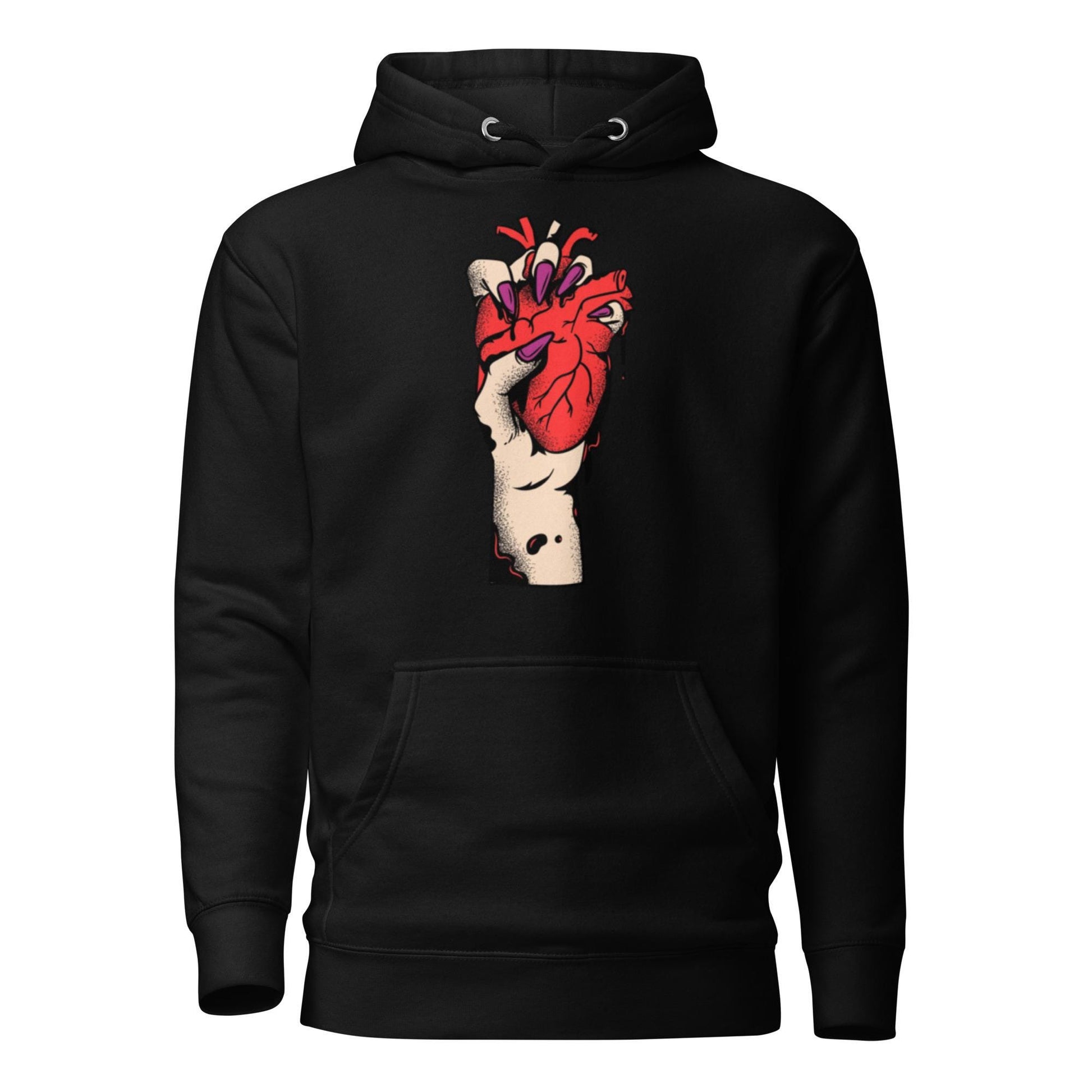 Sweat à capuche homme - 100 % coton – vue de face, coupe confortable - noir  – Coeur déjà pris, rouge 