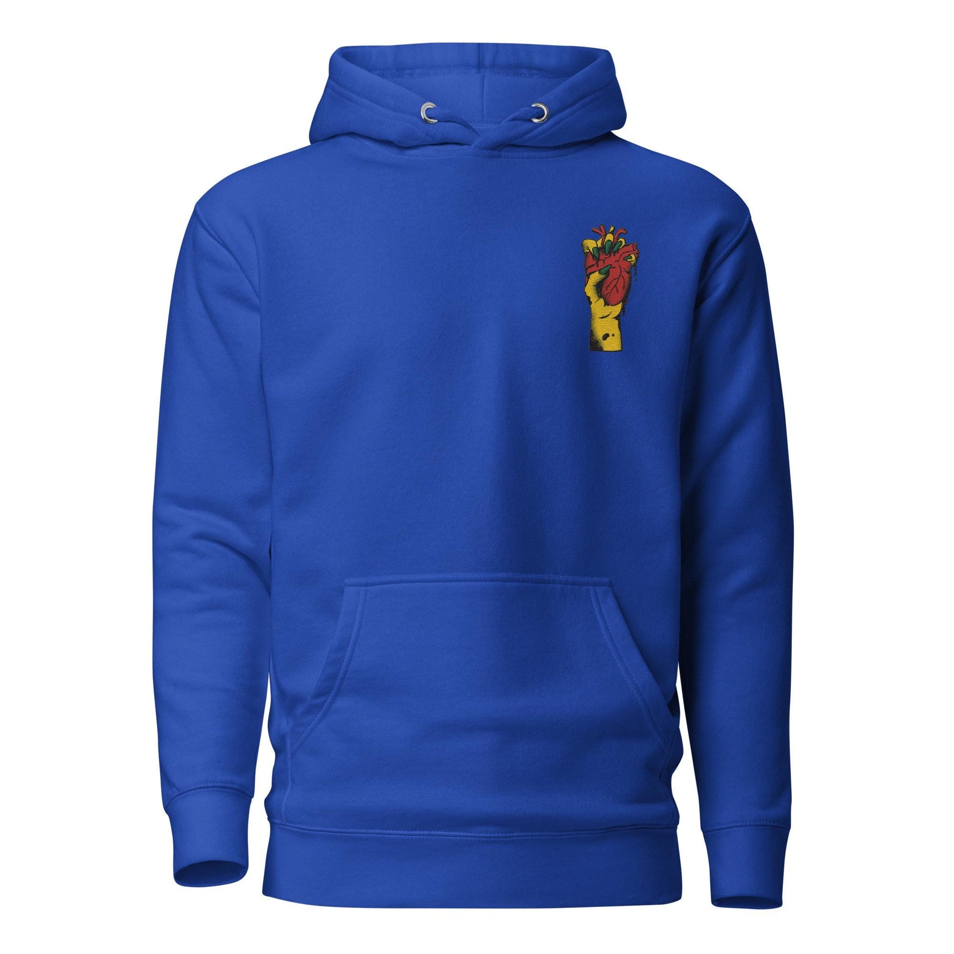 Sweat à capuche homme  100 % coton – vue de face, coupe confortable  - bleu royal   – Coeur déjà pris, rouge - motif brodé