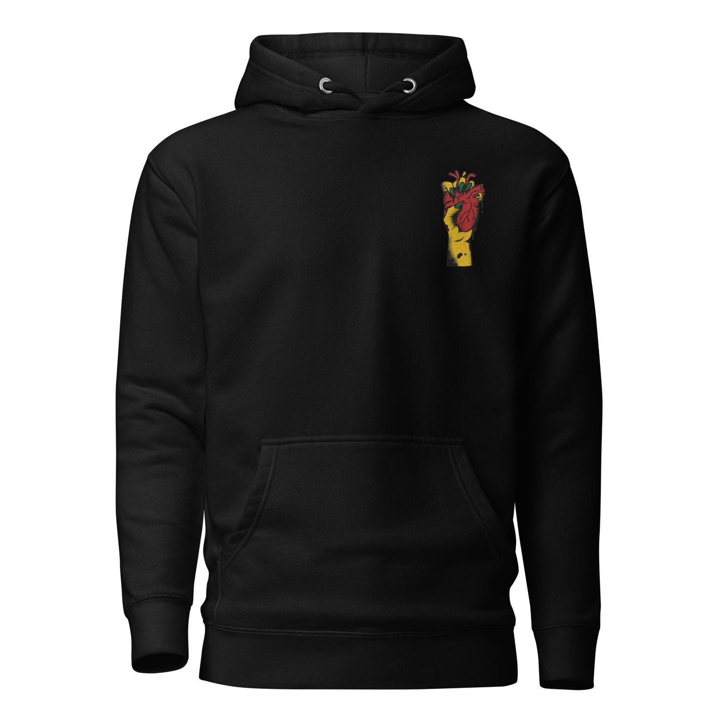 Sweat à capuche homme  100 % coton – vue de face, coupe confortable  - noir  – Coeur déjà pris, rouge - motif brodé