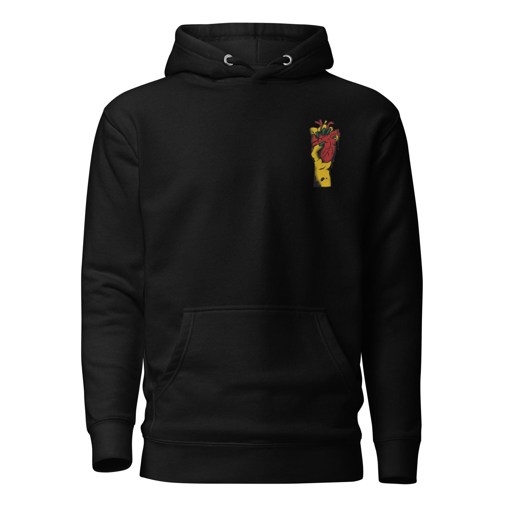 Sweat à capuche homme  100 % coton – vue de face, coupe confortable  - noir  – Coeur déjà pris, rouge - motif brodé