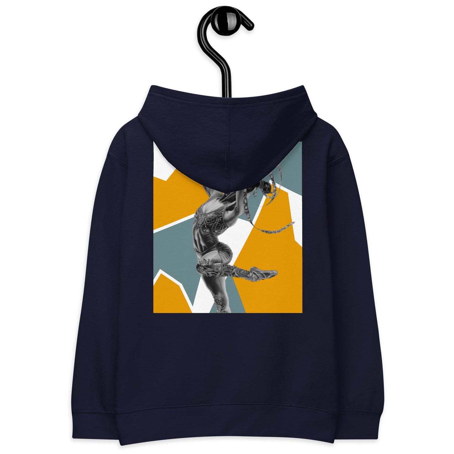 Sweat à capuche petite fille - Jaune & Kaki - motif gymnaste danseuse - bleu marine - coton-mélange motif imprimé – Détail motif imprimé dos sweat petite fille ExtaciaFrance