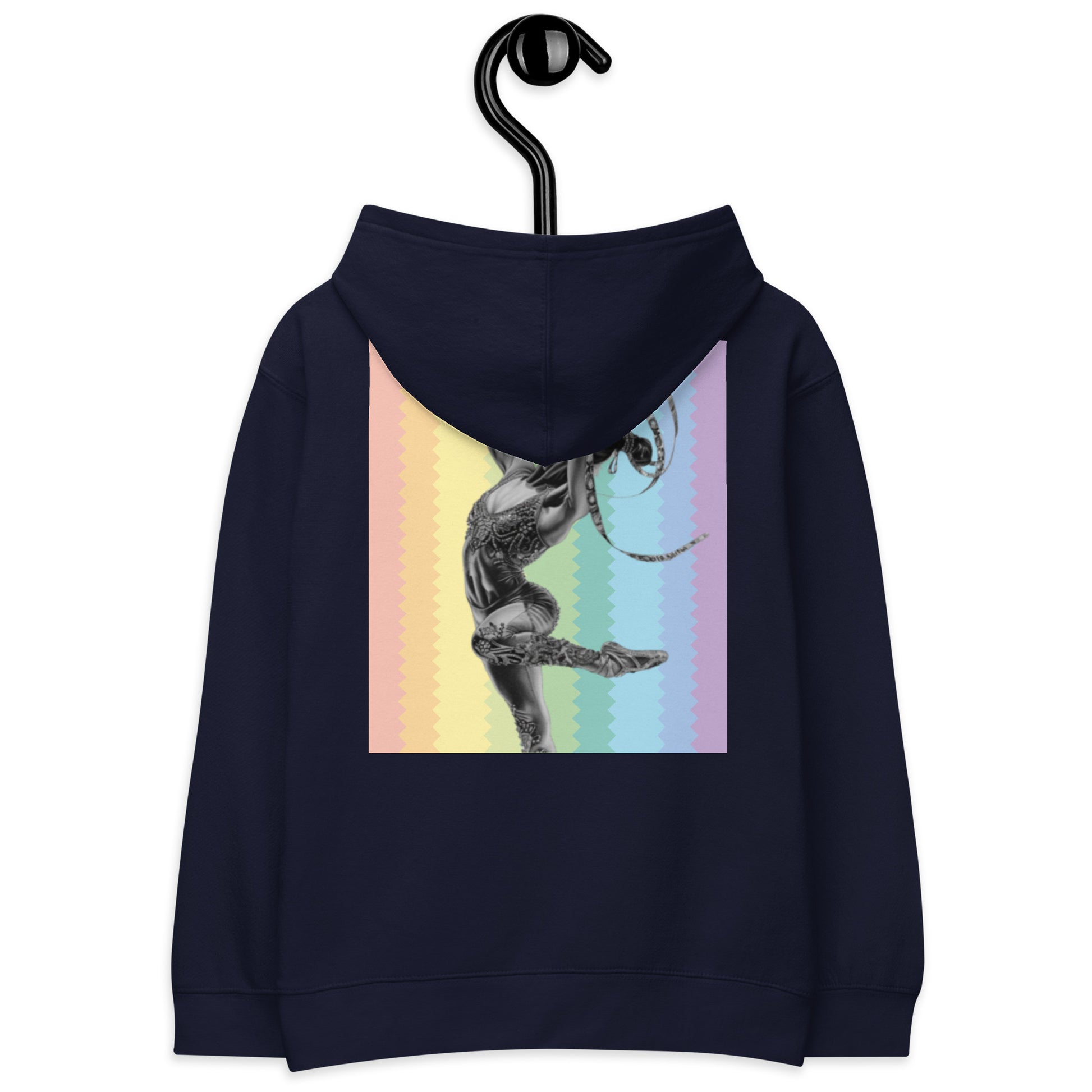 Sweat à capuche petite fille - arc-en-ciel - motif gymnaste danseuse - bleu marine - coton-mélange motif imprimé – Détail motif imprimé dos sweat petite fille ExtaciaFrance