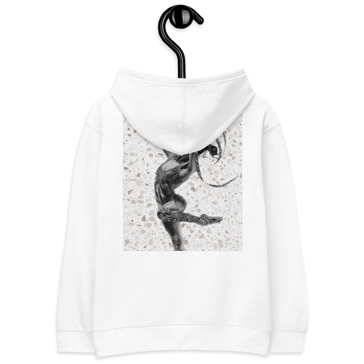 Sweat à capuche petite fille - granite - motif gymnaste danseuse - blanc - coton-mélange motif imprimé – Détail motif imprimé dos sweat petite fille ExtaciaFrance