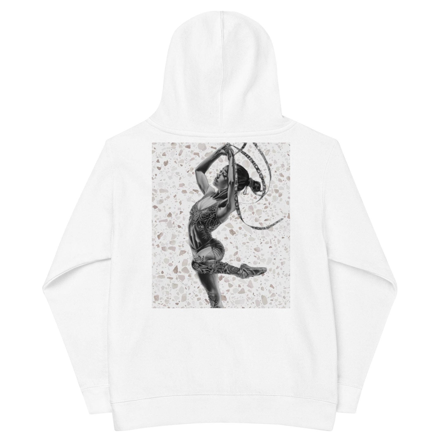 Sweat à capuche petite fille - granite - motif gymnaste danseuse -  blanc - coton-mélange motif imprimé – dos, maille serrée et finitions côtelées