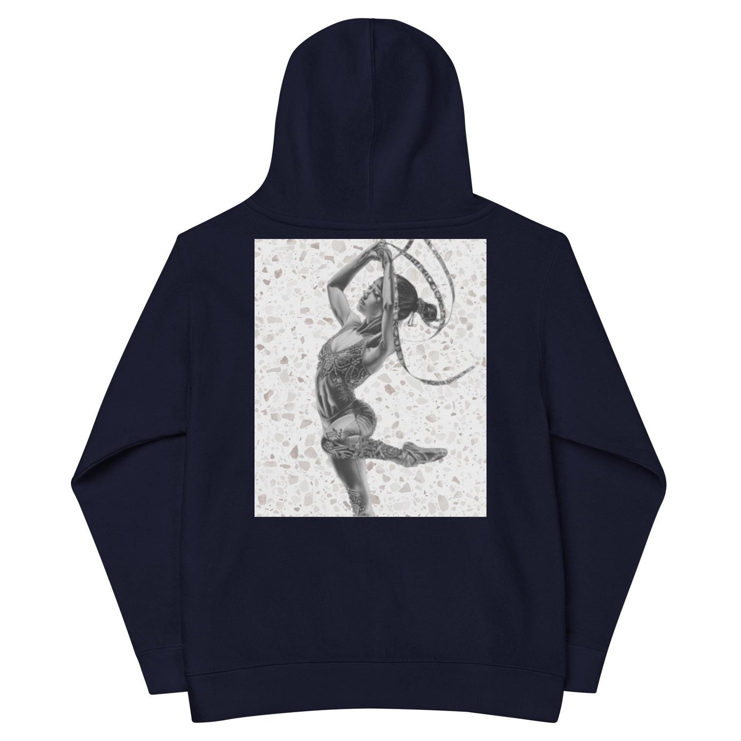 Sweat à capuche petite fille - granite - motif gymnaste danseuse -  bleu marine - coton-mélange motif imprimé – dos, maille serrée et finitions côtelées