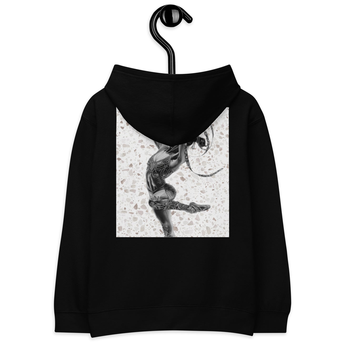 Sweat à capuche petite fille - granite - motif gymnaste danseuse - noir - coton-mélange motif imprimé – Détail motif imprimé dos sweat petite fille ExtaciaFrance