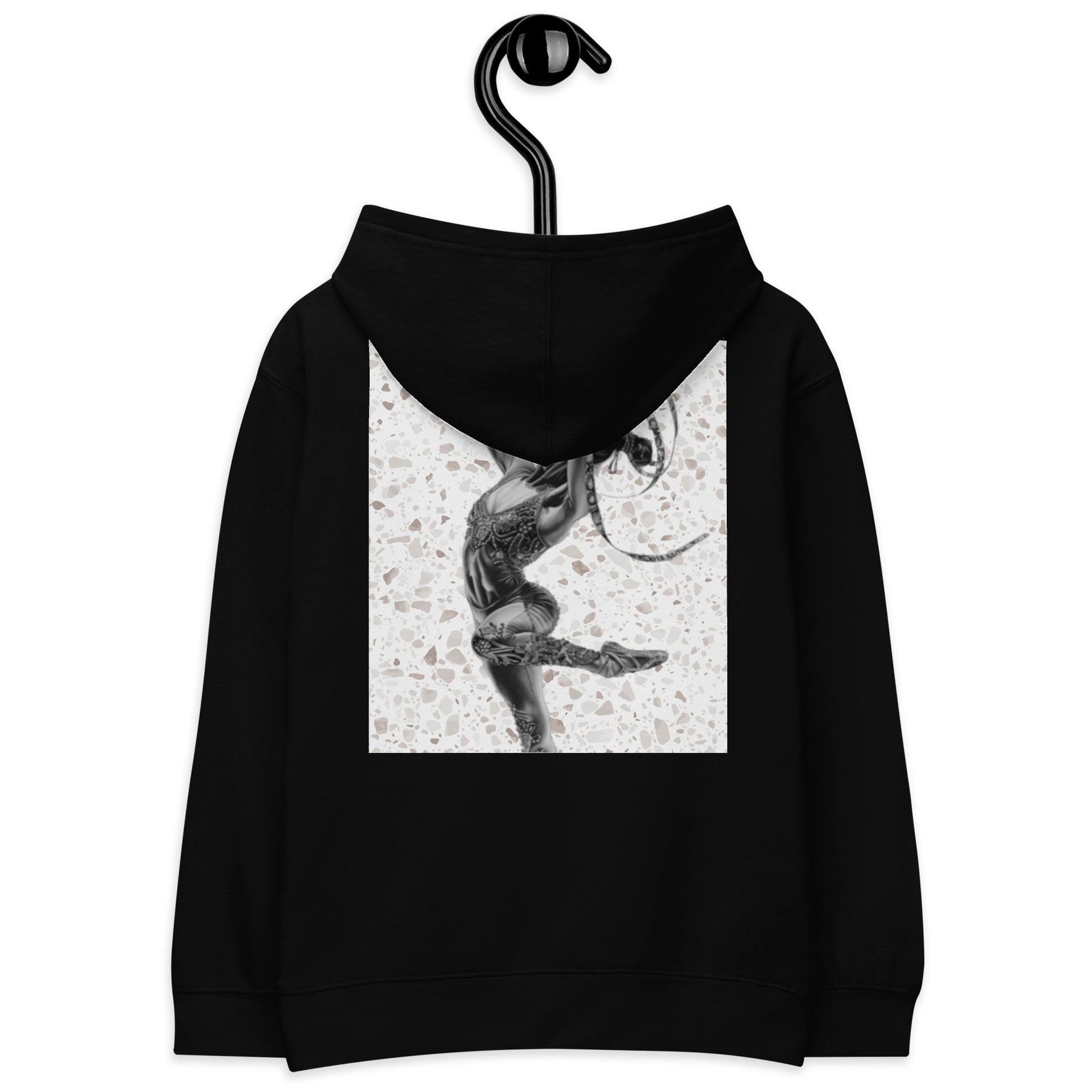 Sweat à capuche petite fille - granite - motif gymnaste danseuse - noir - coton-mélange motif imprimé – Détail motif imprimé dos sweat petite fille ExtaciaFrance