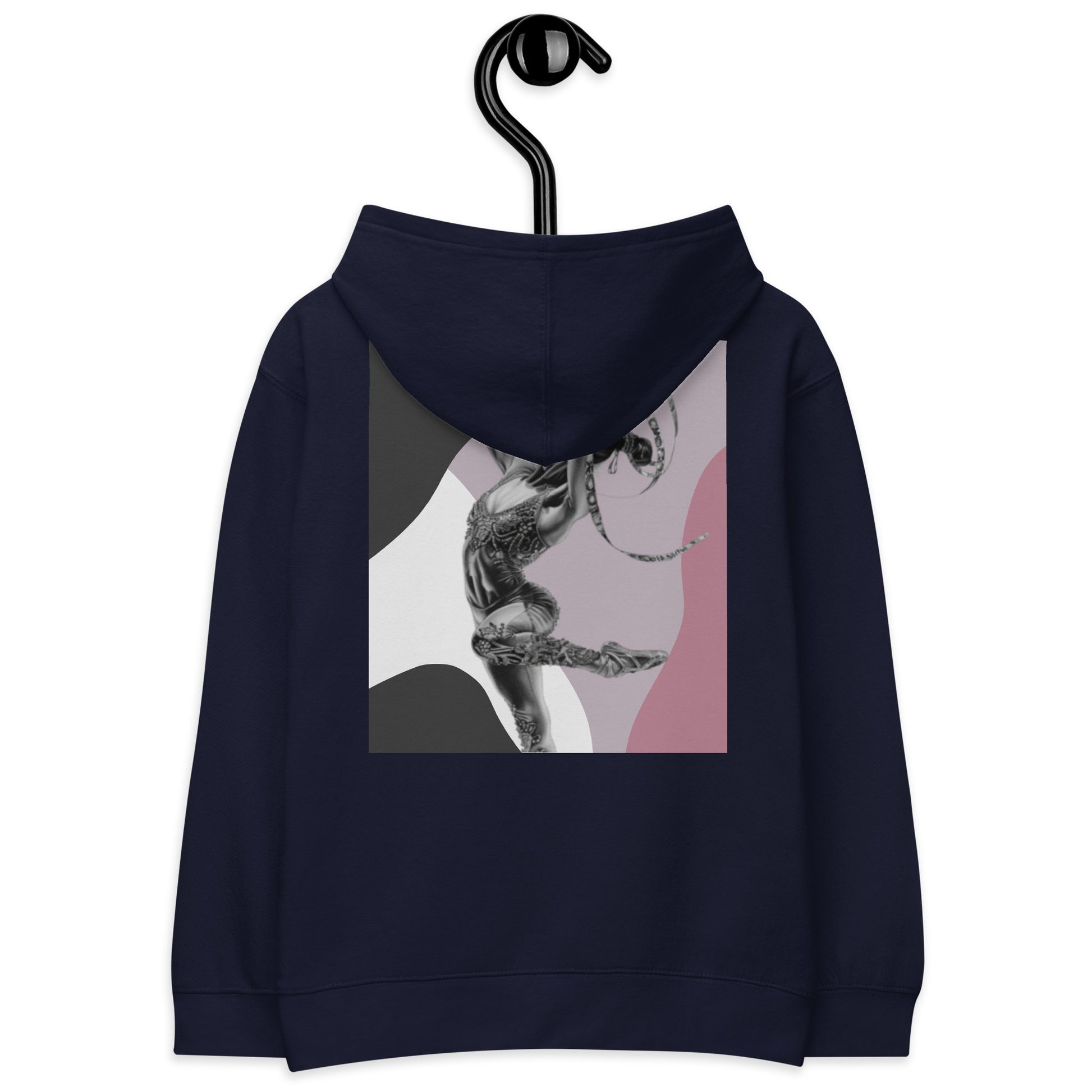 Sweat à capuche petite fille - jeux de gris et rose - motif gymnaste danseuse - bleu marine - coton-mélange motif imprimé – Détail motif imprimé dos sweat petite fille ExtaciaFrance