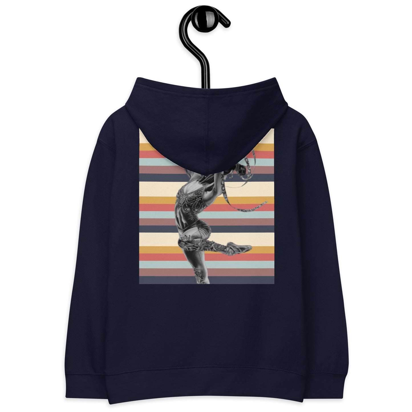 Sweat à capuche petite fille - multi couleur  à rayures - motif gymnaste danseuse -  bleu marine - coton-mélange motif imprimé – Détail motif imprimé dos sweat petite fille ExtaciaFrance