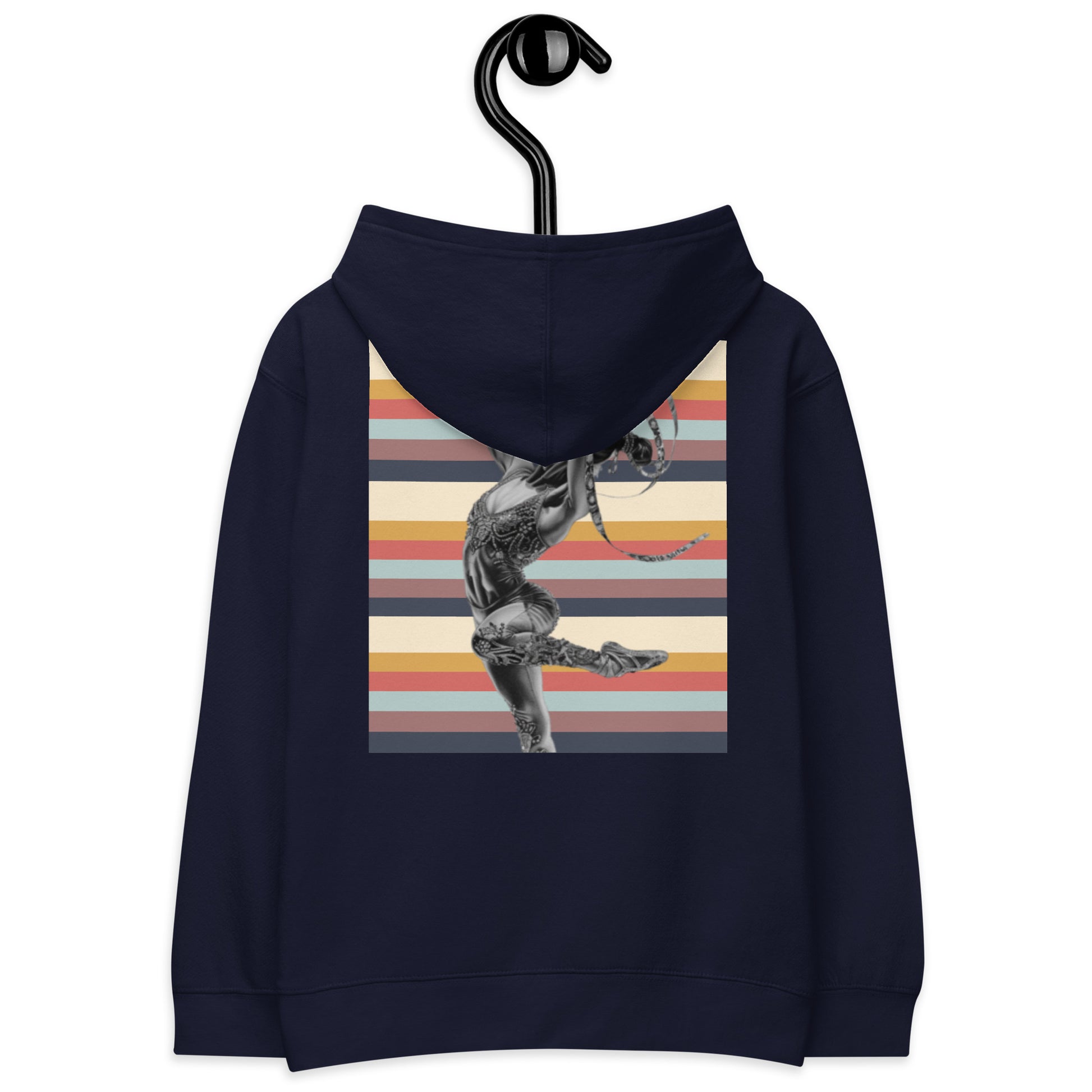 Sweat à capuche petite fille - multi couleur  à rayures - motif gymnaste danseuse -  bleu marine - coton-mélange motif imprimé – Détail motif imprimé dos sweat petite fille ExtaciaFrance