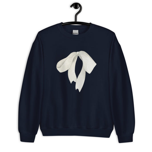 Sweat col rond femme – vue de face, motif imprimé "petit noeud" - bleu marine