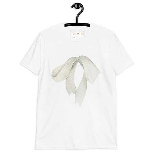 T-shirt femme coton 100% – oued cendré - maman et bébé gâteau - blanc - vue de face, coupe col rond