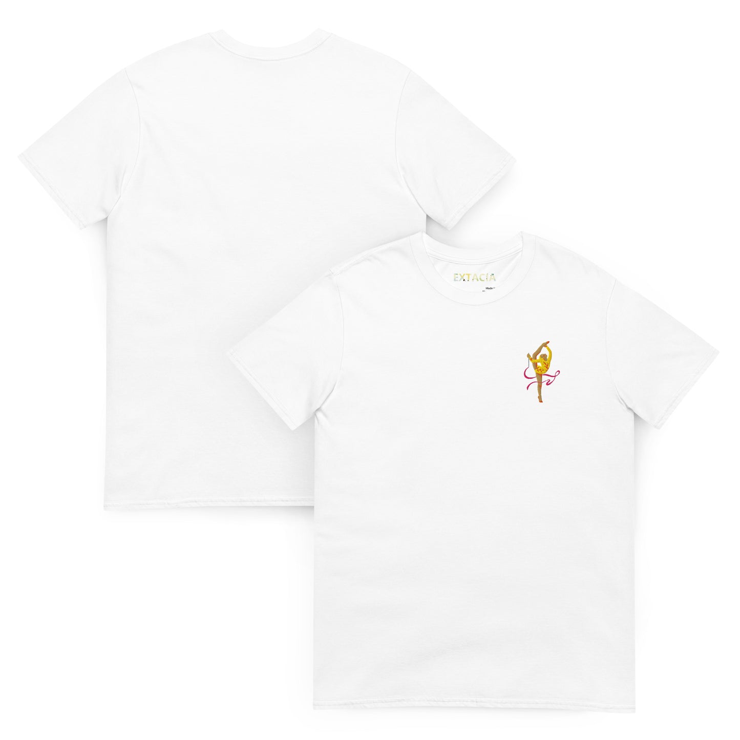 T-shirt femme coton brodé – gymnaste danseuse - poitrine gauche - blanc - Motif brodé – détail qualitatif