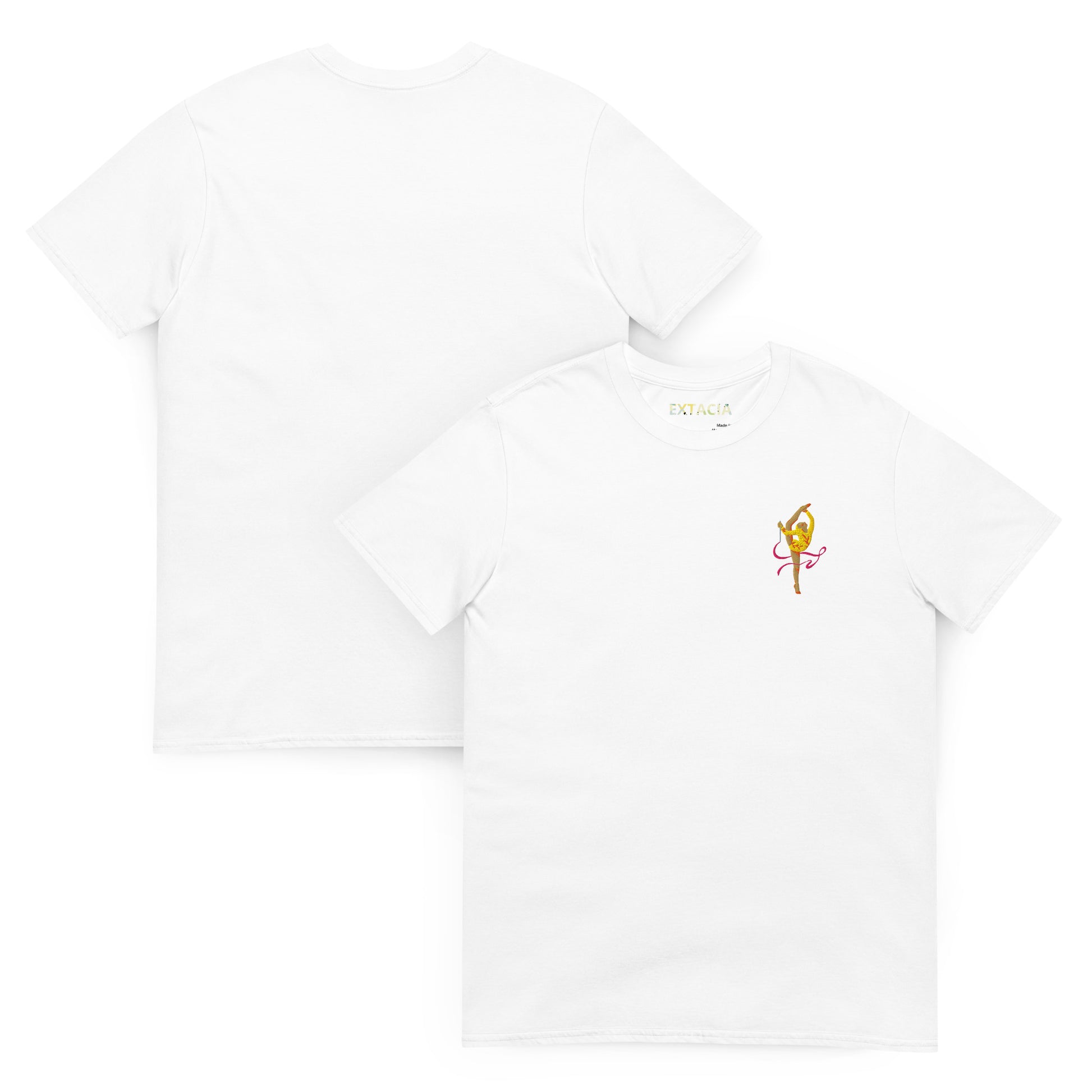 T-shirt femme coton brodé – gymnaste danseuse - poitrine gauche - blanc - Motif brodé – détail qualitatif