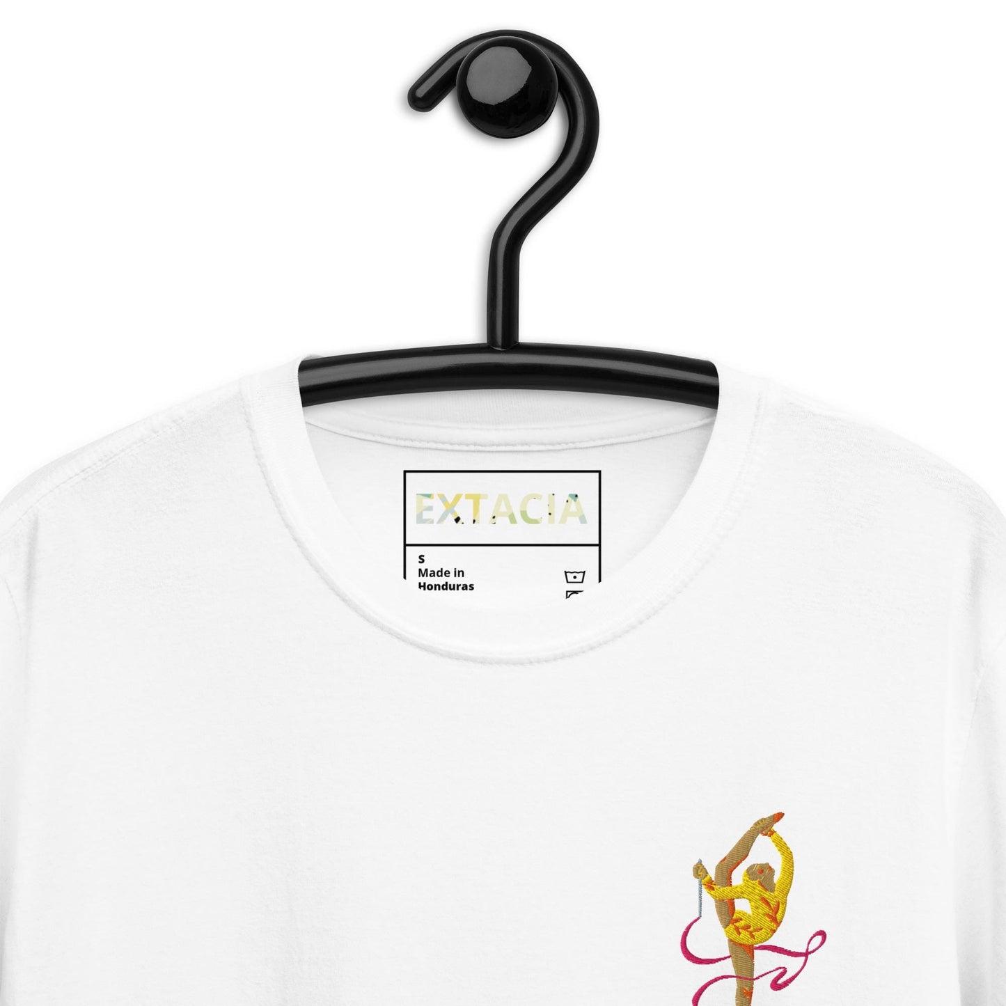 T-shirt femme coton brodé – gymnaste danseuse - poitrine gauche - blanc - T-shirt porté – style féminin polyvalent