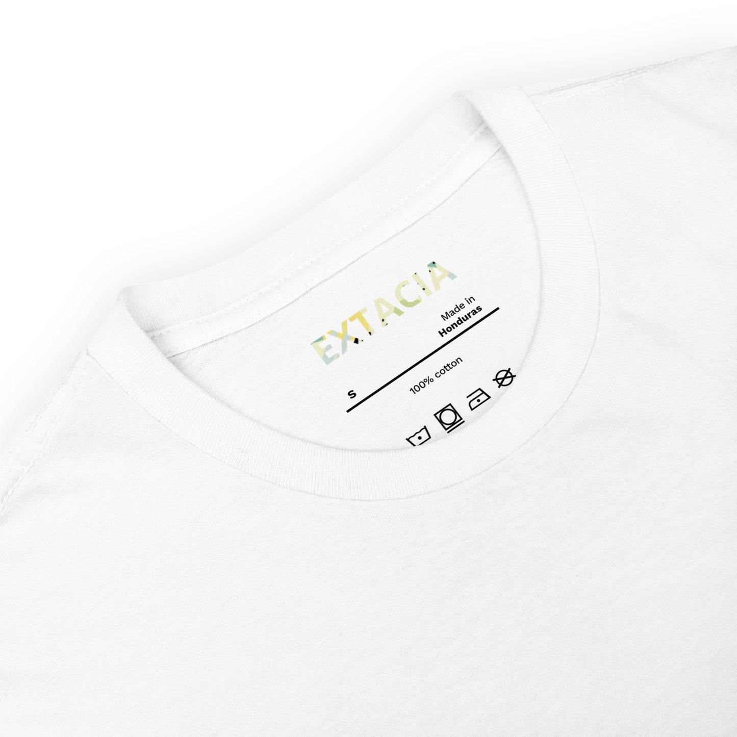 T-shirt femme coton brodé – gymnaste danseuse - poitrine gauche - blanc - étiquette - marque EXTACIA