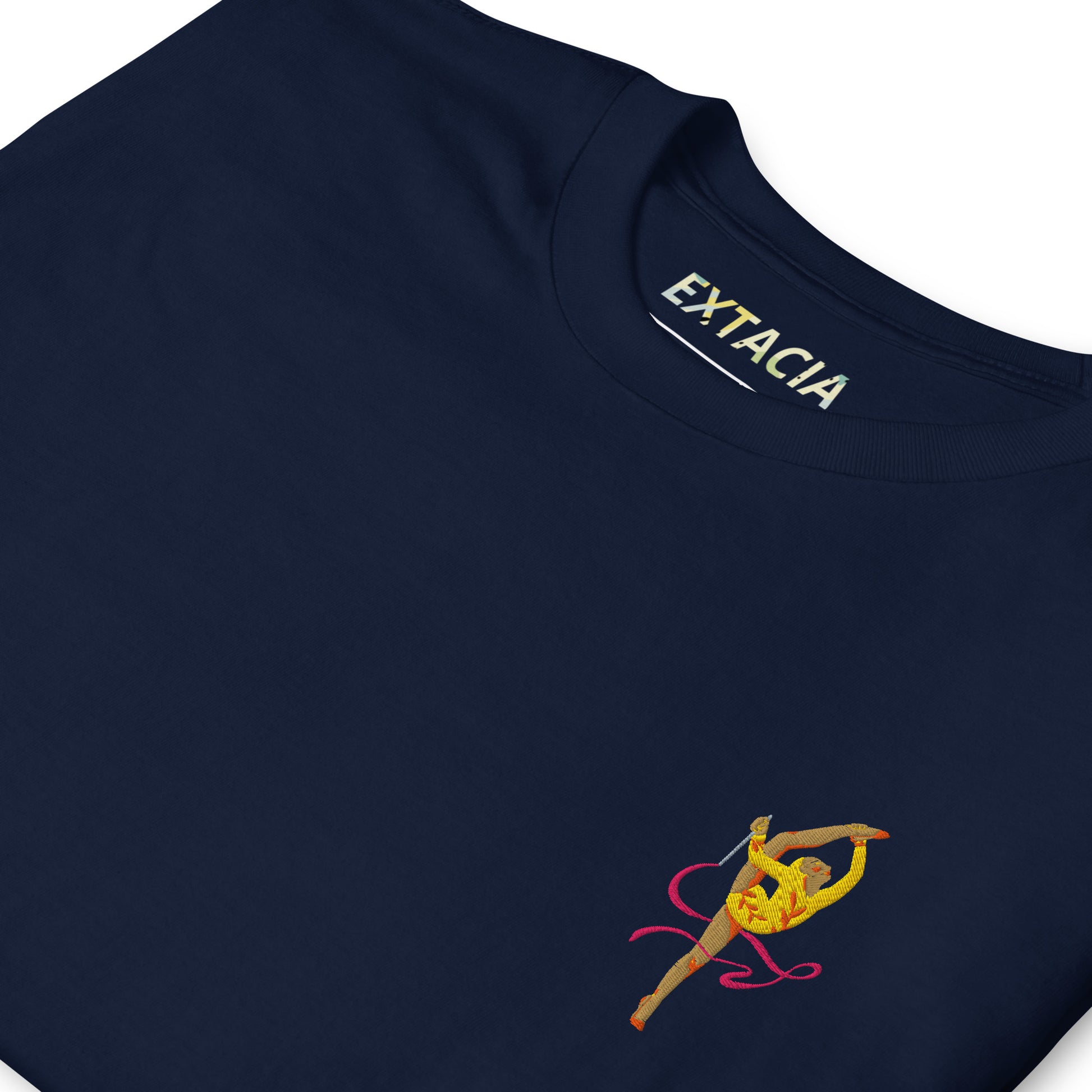 T-shirt femme coton brodé – gymnaste danseuse - poitrine gauche - bleu marine  Motif brodé – détail qualitatif