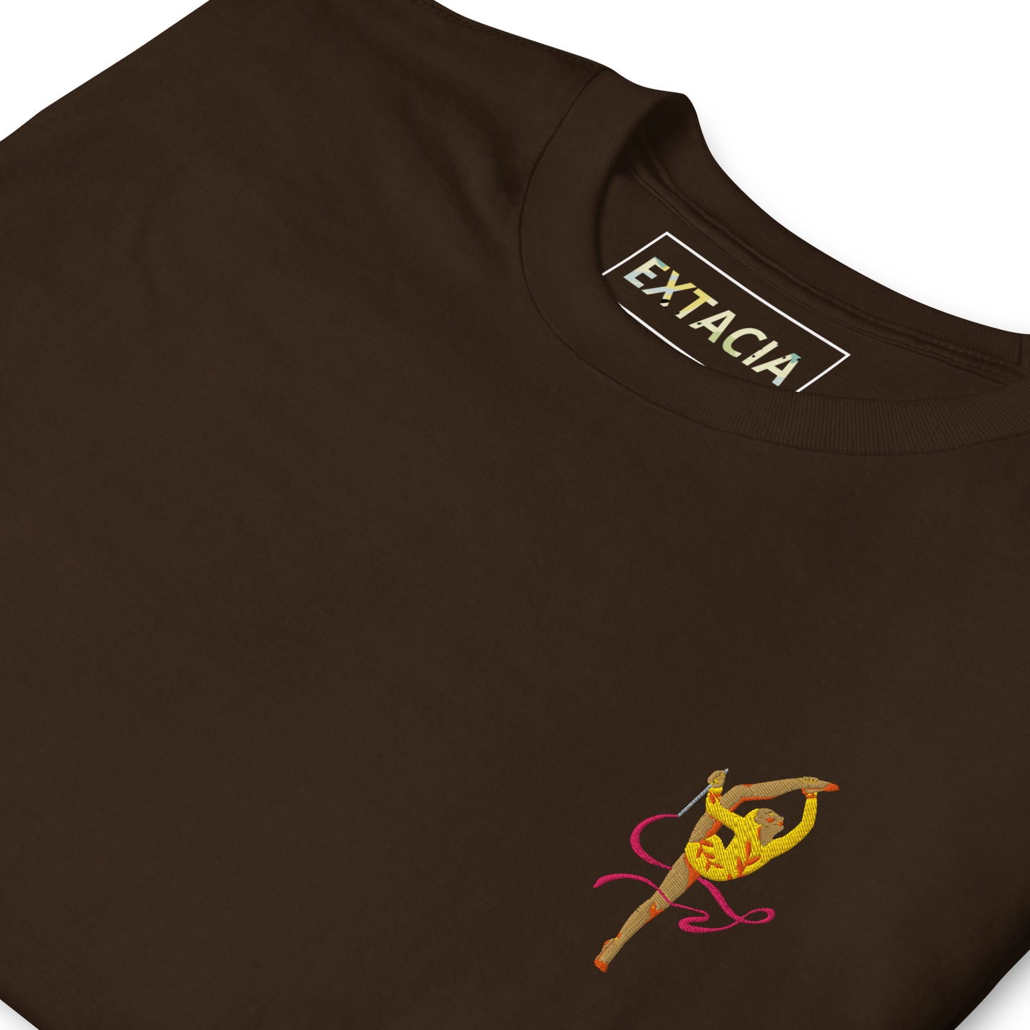 T-shirt femme coton brodé – gymnaste danseuse - poitrine gauche - chocolat noir Motif brodé – détail qualitatif