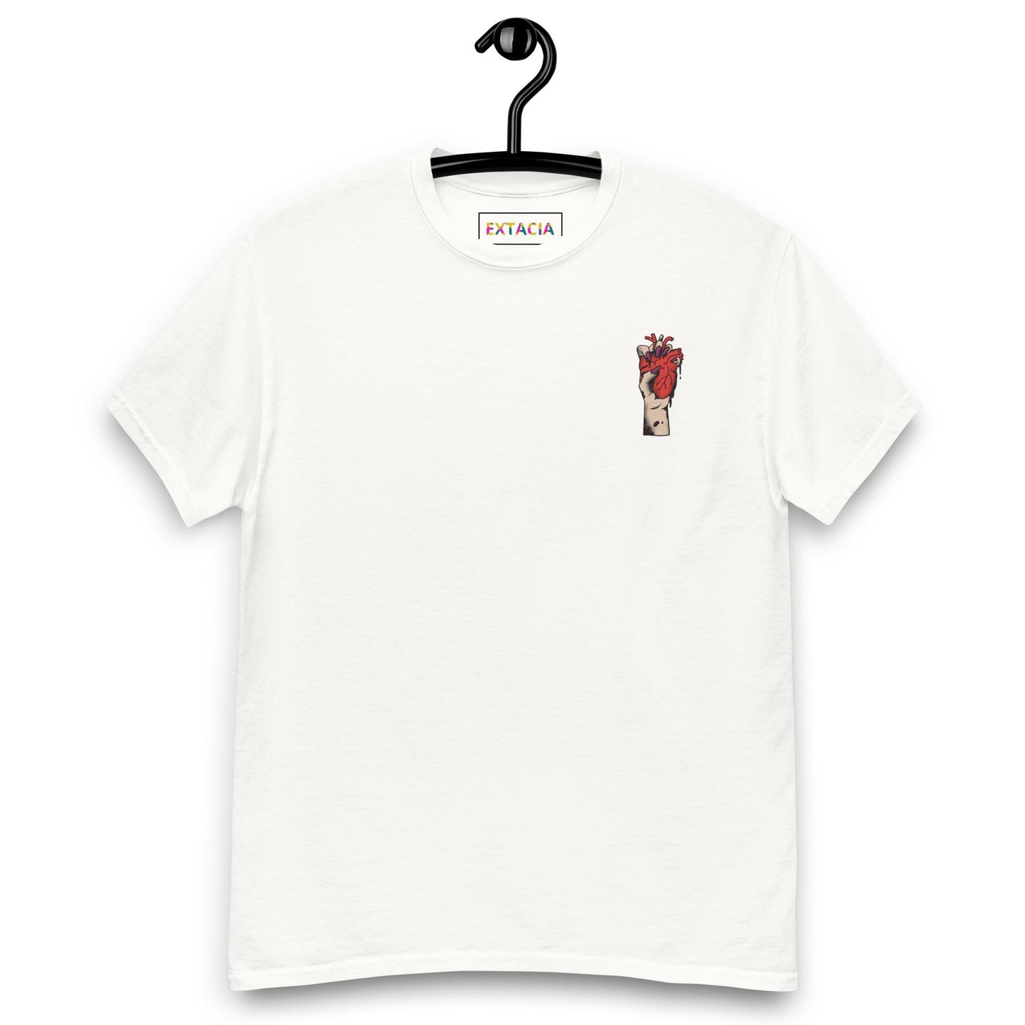 T-shirt homme - 100 % coton – vue de face, motif brodé - blanc - coeur déjà pris