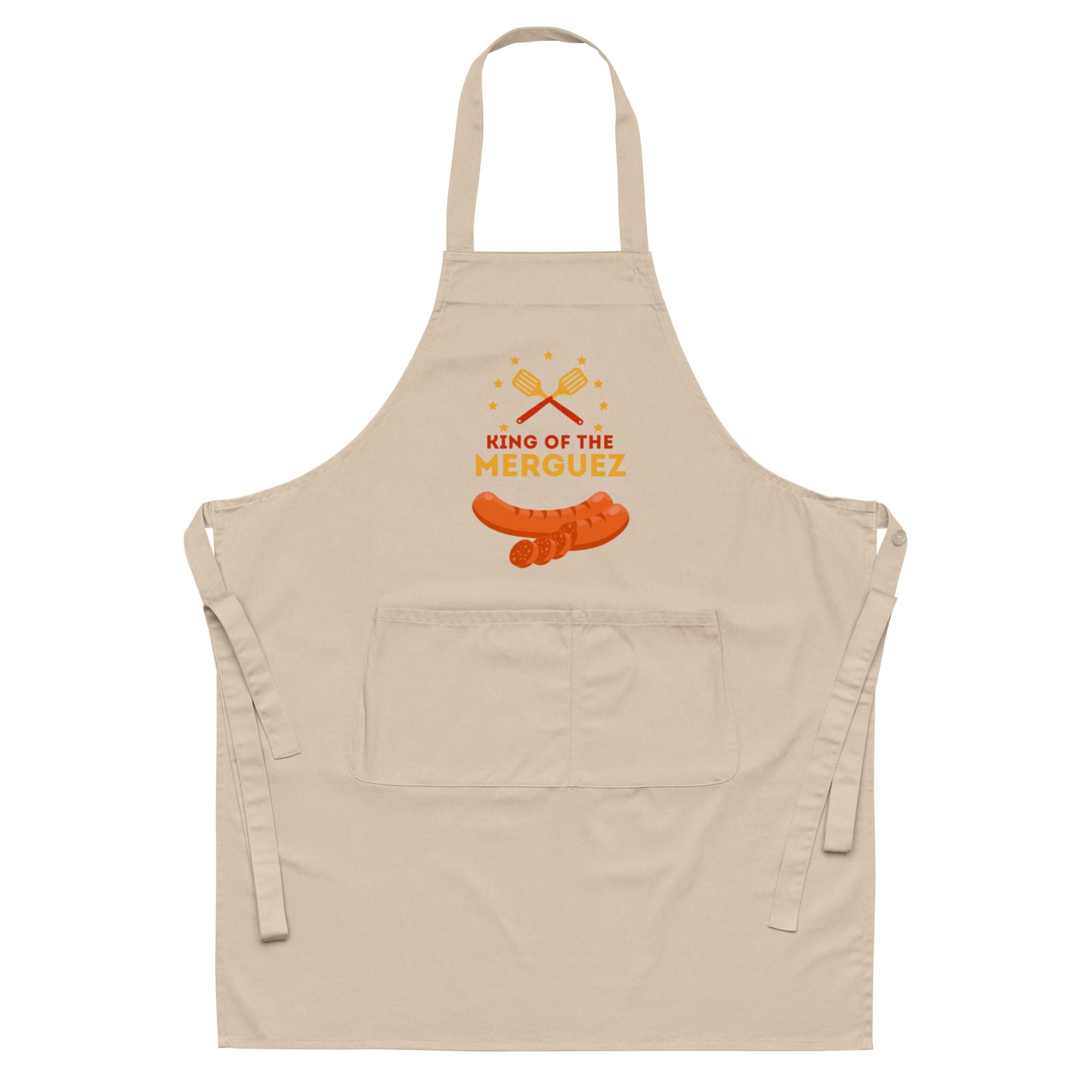 Tablier homme coton – motif imprimé : king of the merguez - beige - Détail tissu coton – protection & confort