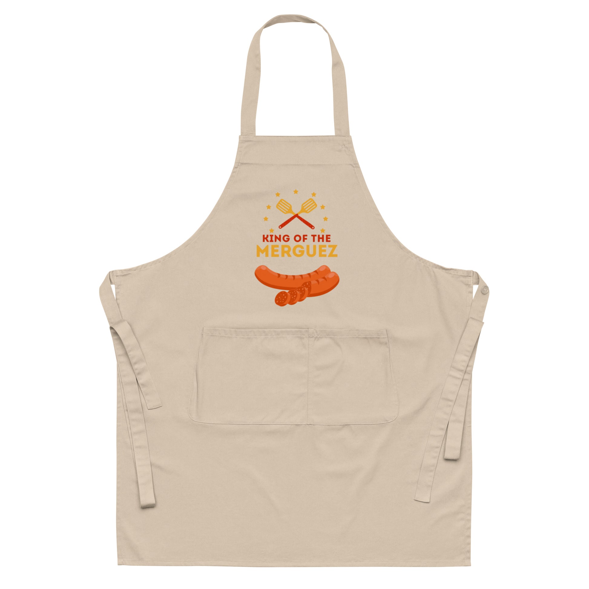 Tablier homme coton – motif imprimé : king of the merguez - beige - Détail tissu coton – protection & confort