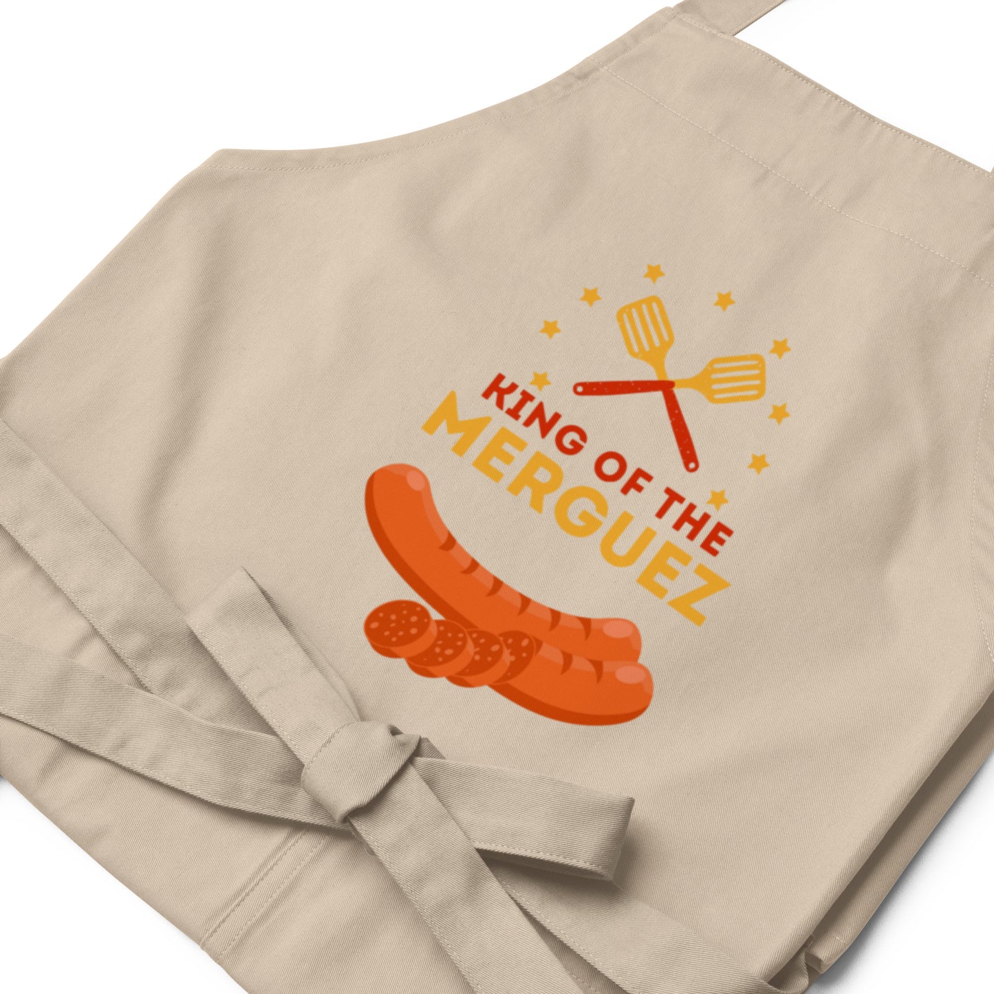 Tablier homme coton – motif imprimé : king of the merguez - beige - Sangle réglable – ajustement morphologique