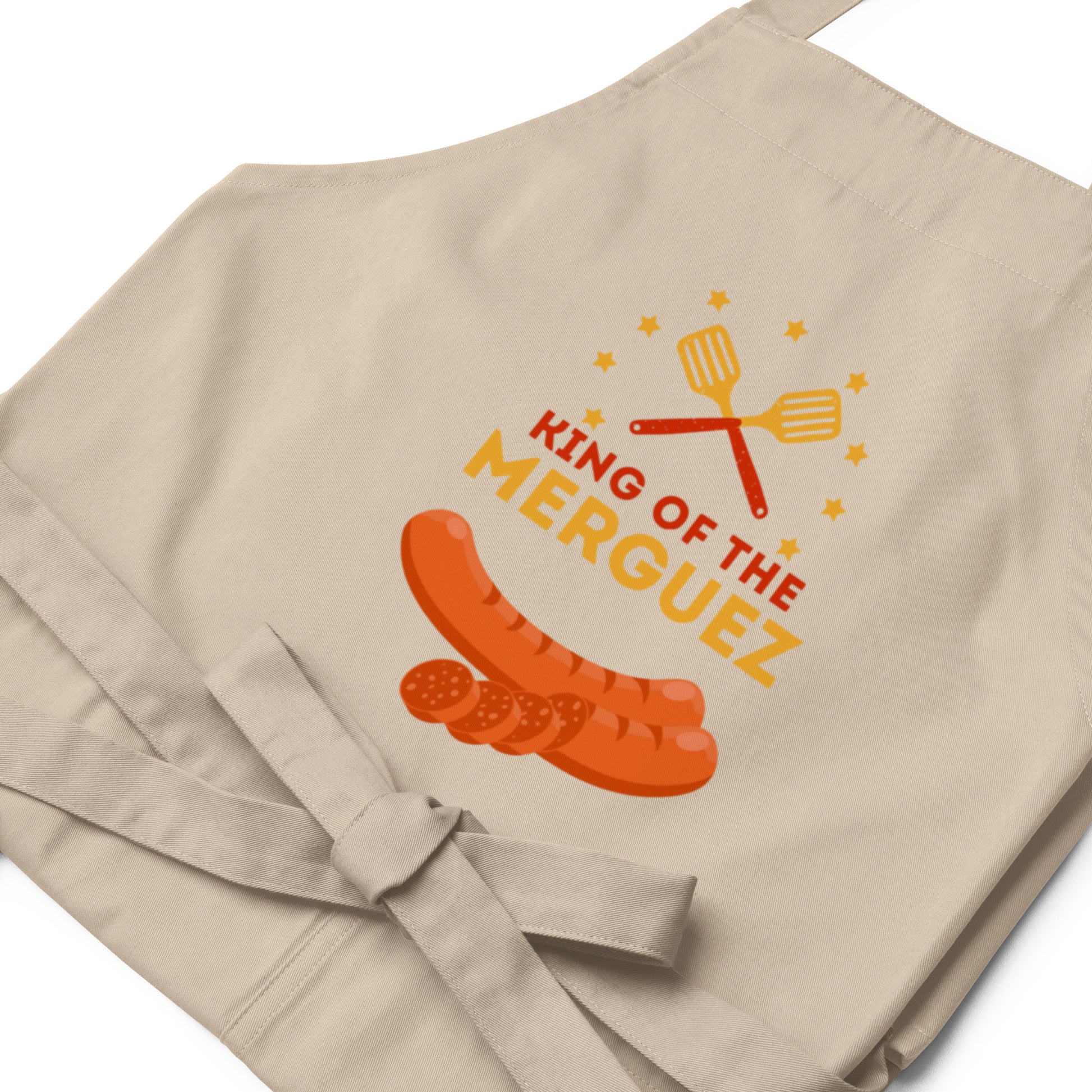 Tablier homme coton – motif imprimé : king of the merguez - beige - Sangle réglable – ajustement morphologique