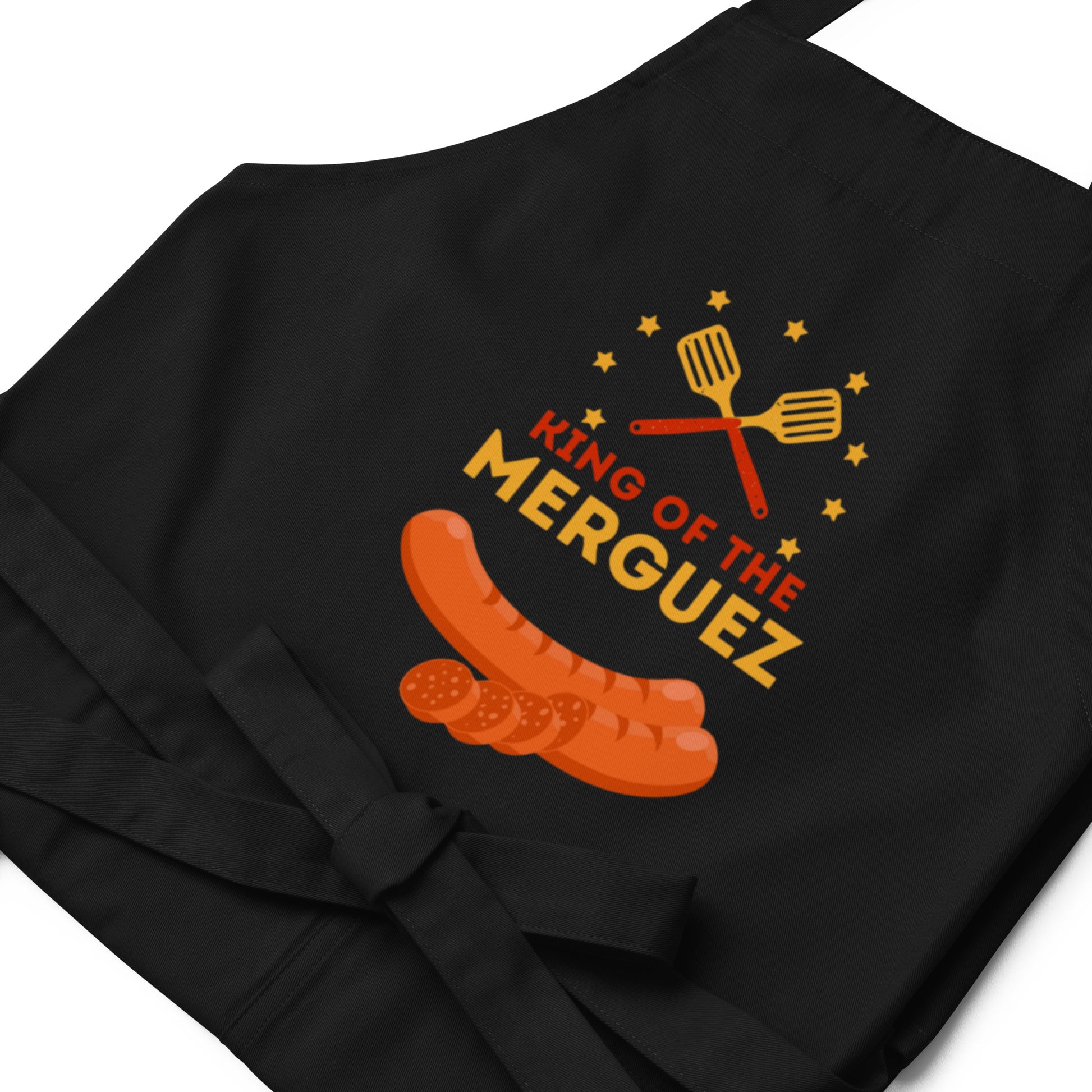 Tablier homme coton – motif imprimé : king of the merguez - noir - Sangle réglable – ajustement morphologique