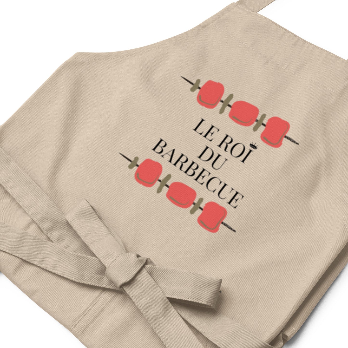 Tablier homme coton – motif imprimé : le roi du barbecue - beige - Sangle réglable – ajustement morphologique