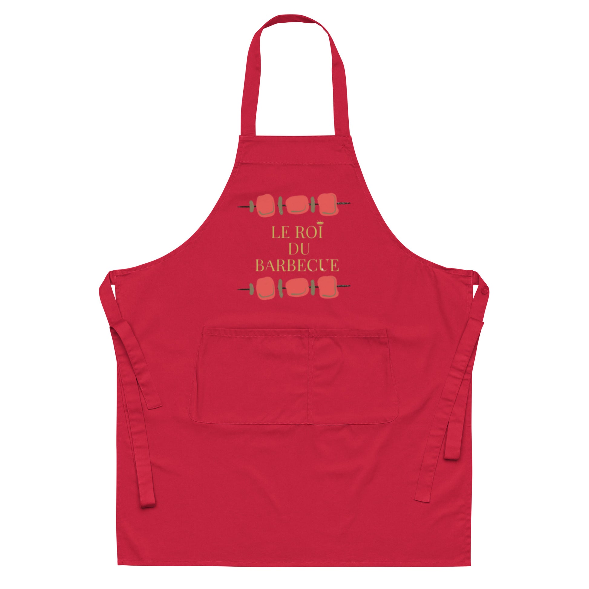 Tablier homme coton – motif imprimé : le roi du barbecue - rouge - Détail tissu coton – protection & confort