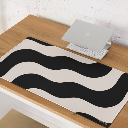 Tapis de souris gaming – beige & Noir – à ondulations Graphique Minimaliste – grand format vue de face