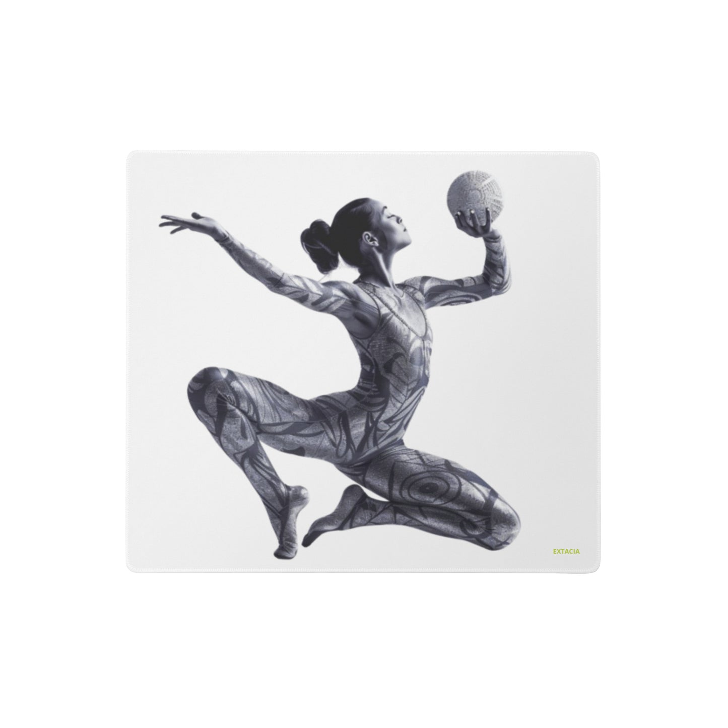 Tapis de souris gaming – dessin blanc et noir Motif: gymnaste danseuse Minimaliste – grand format - Dimension large – clavier et souris sur le tapis - carré