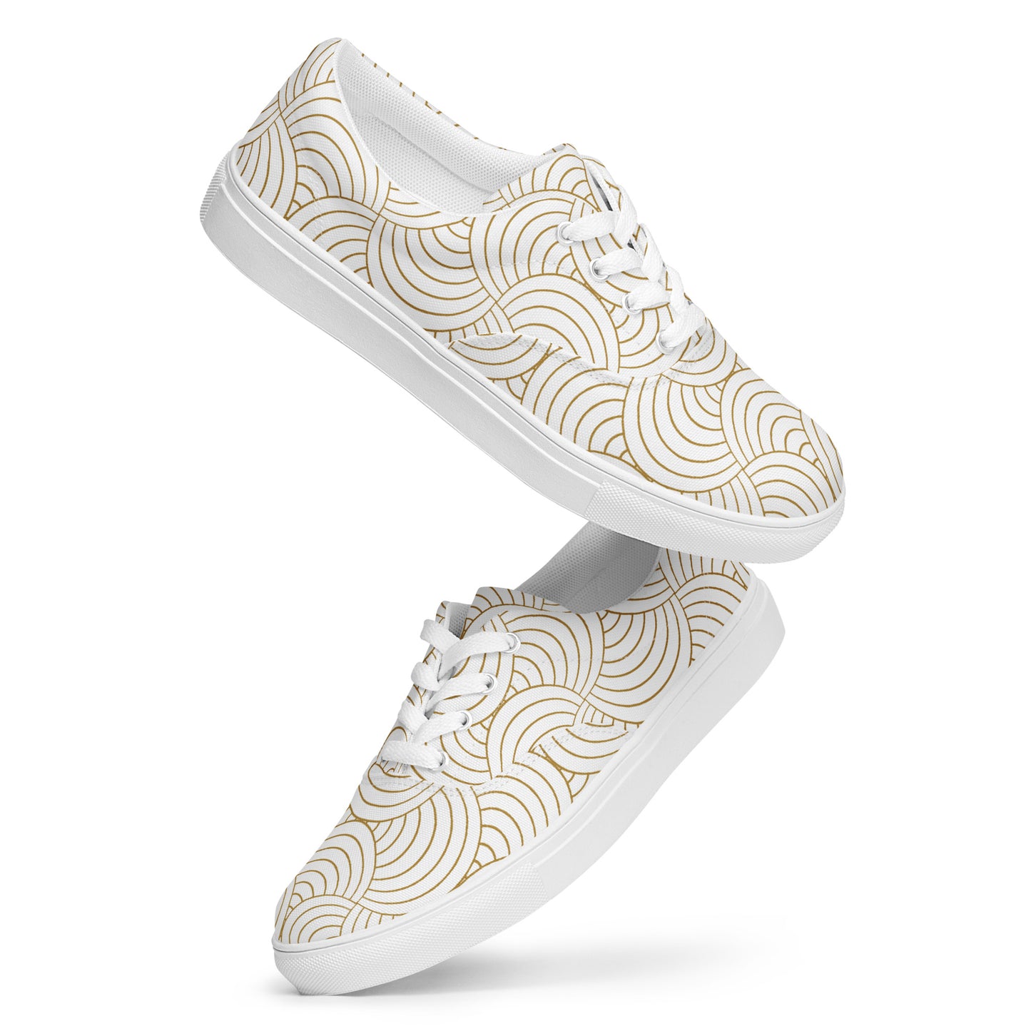 Tennis en toile femme, à lacets, blanc et or – vue 3/4, silhouette complète